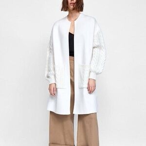 Zara Cream Cableknit Sweater Sleeve Open Long Cardigan